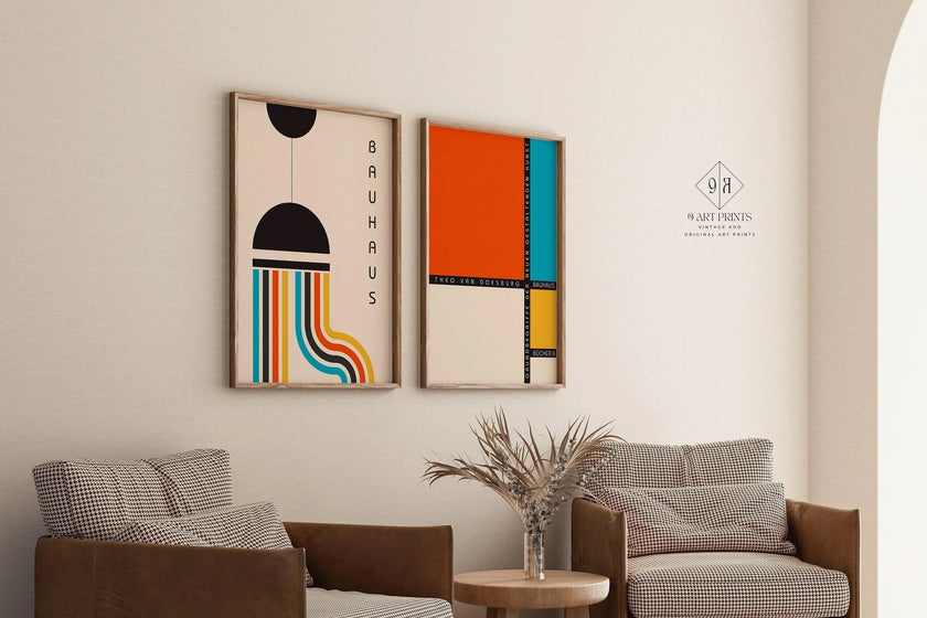 STATEMENT DUO Colourful Bauhaus |  | Mid-Century Modern Art Print Posters | available framed