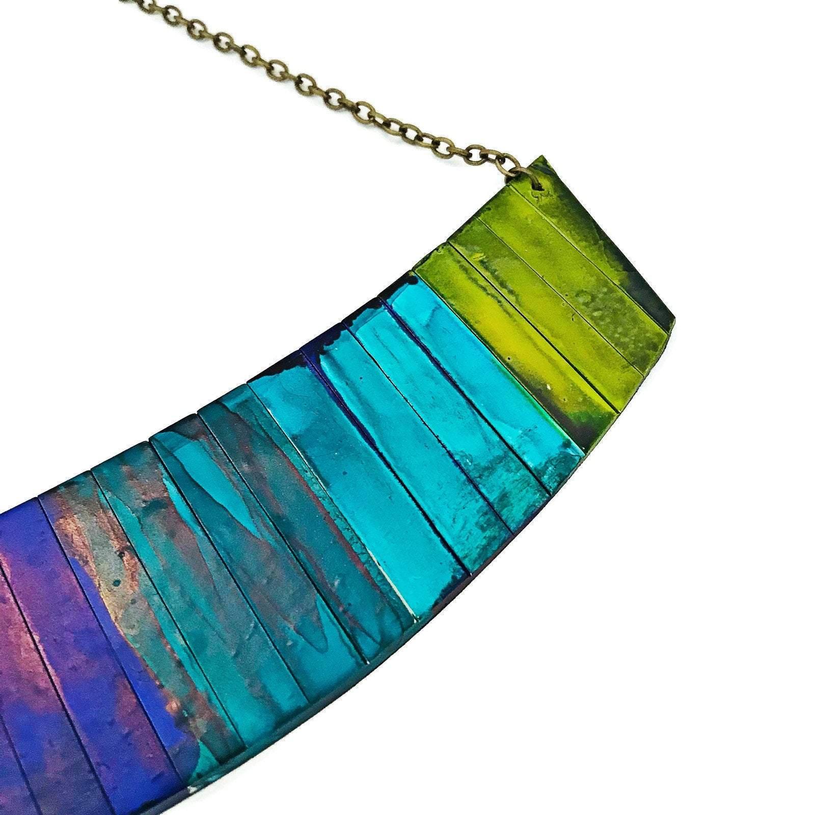 Statement Jewelry Set with Ombre Stripes, Bar Earrings & Asymmetric Necklace
