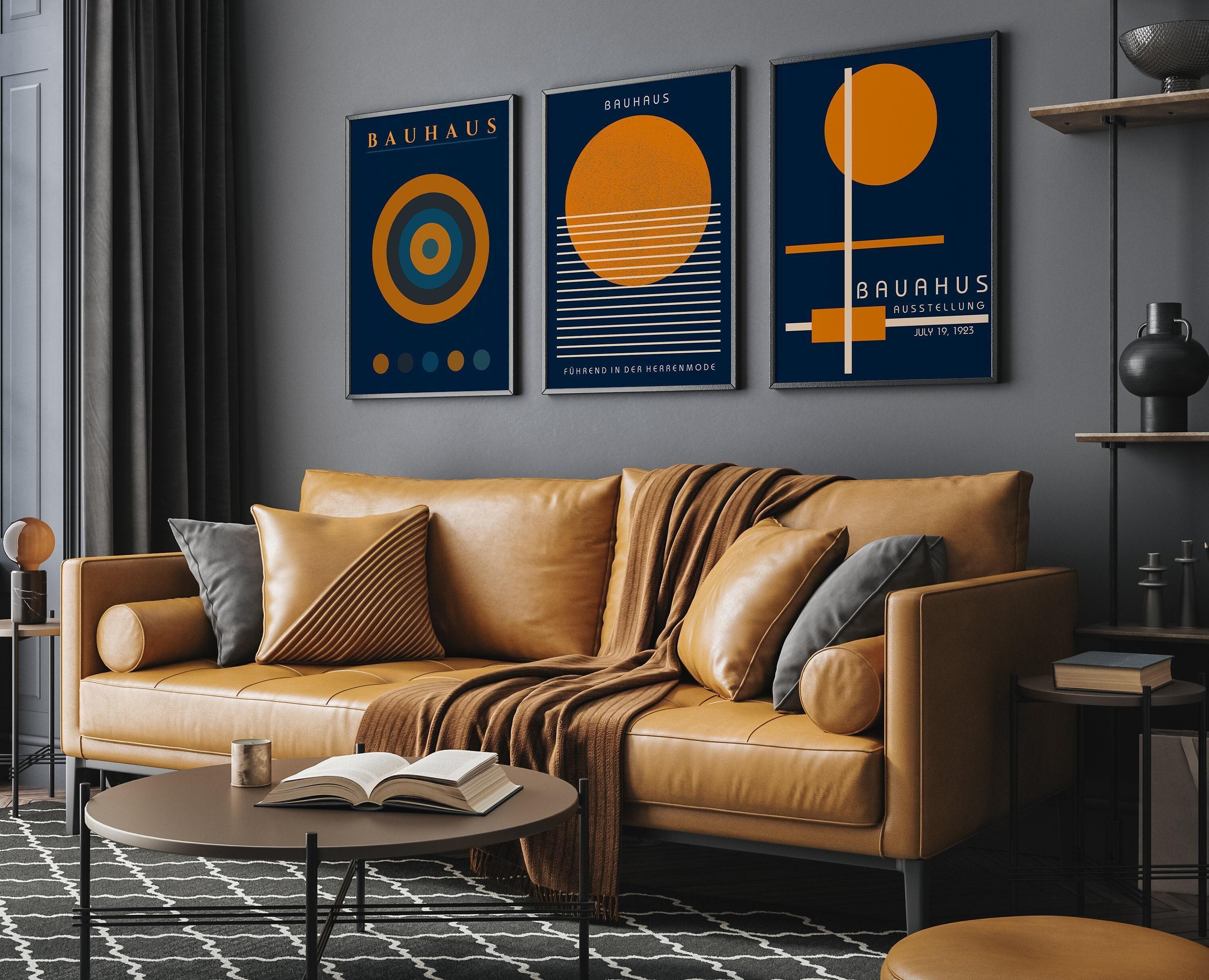 STATEMENT TRIO Bauhaus Navy-Blue Orange | Mid-century Modern Art available framed or unframed