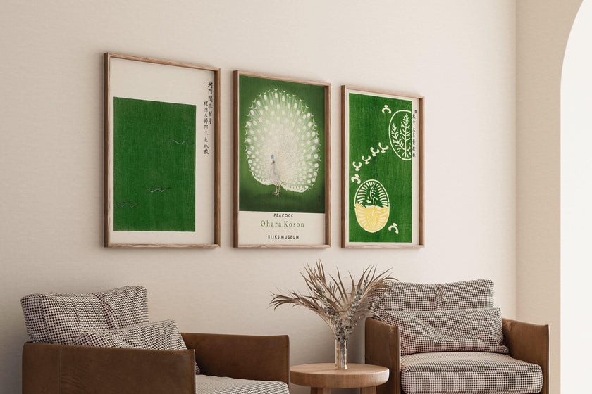 STATEMENT TRIO Japanese Green | Ohara Koson Prints Available Framed or Unframed