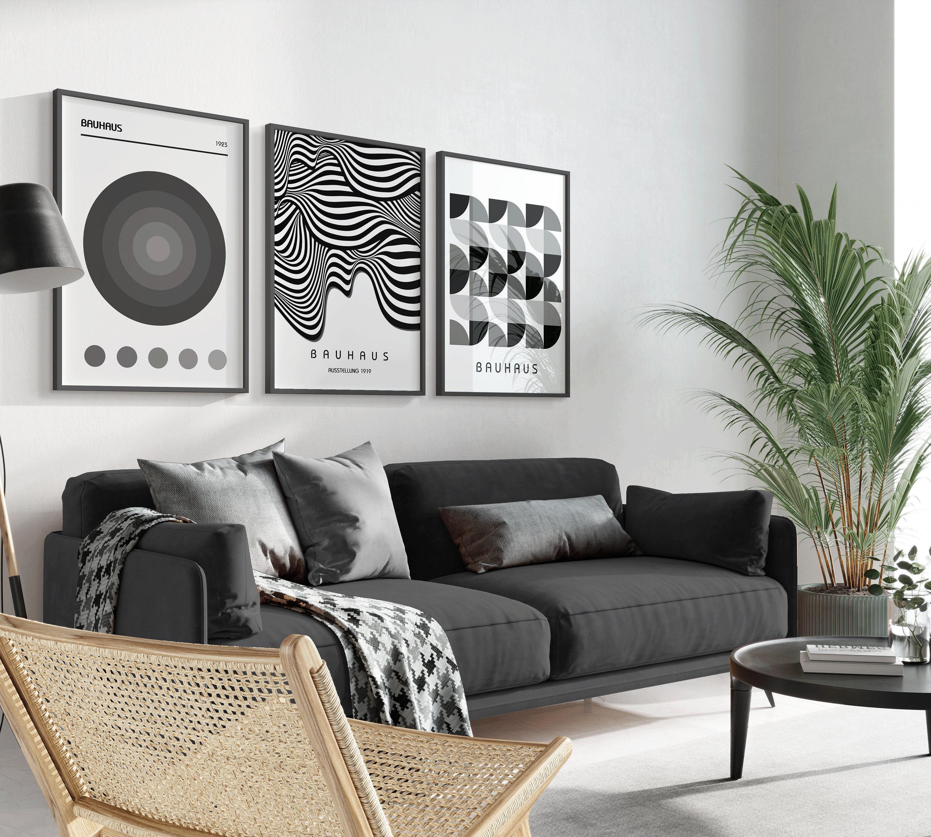 STATEMENT TRIO Neutral Bauhaus | Mid-century Modern Art Available framed or unframed