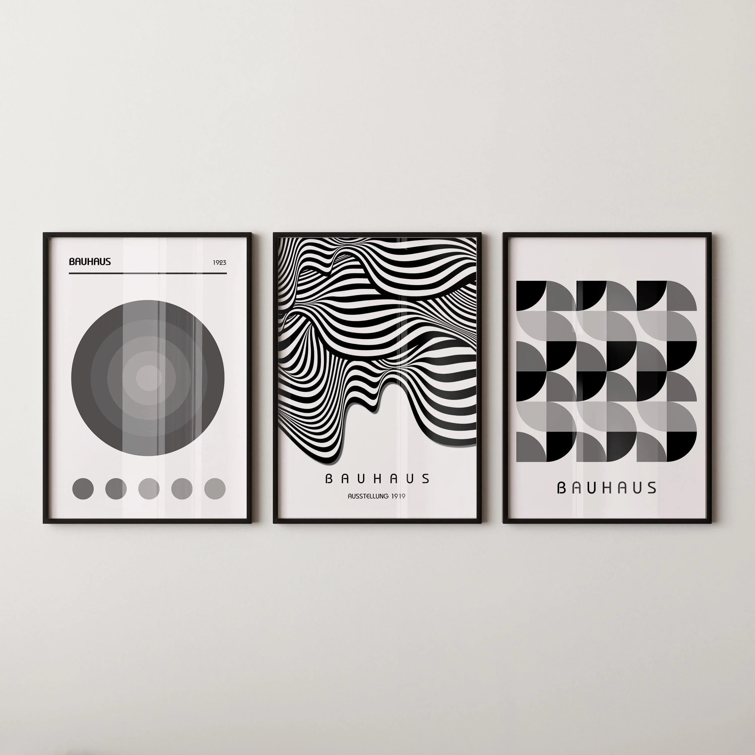 STATEMENT TRIO Neutral Bauhaus | Mid-century Modern Art Available framed or unframed