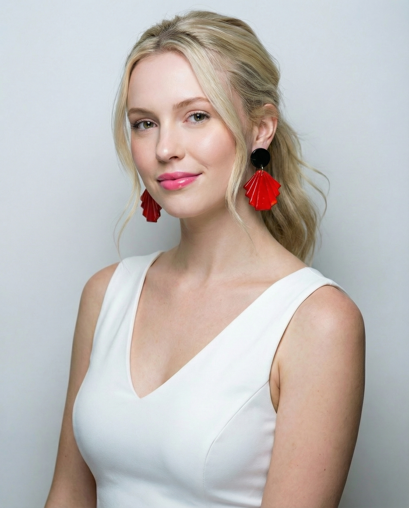 Geometric Fan Statement Earrings, Post or Clip On – 