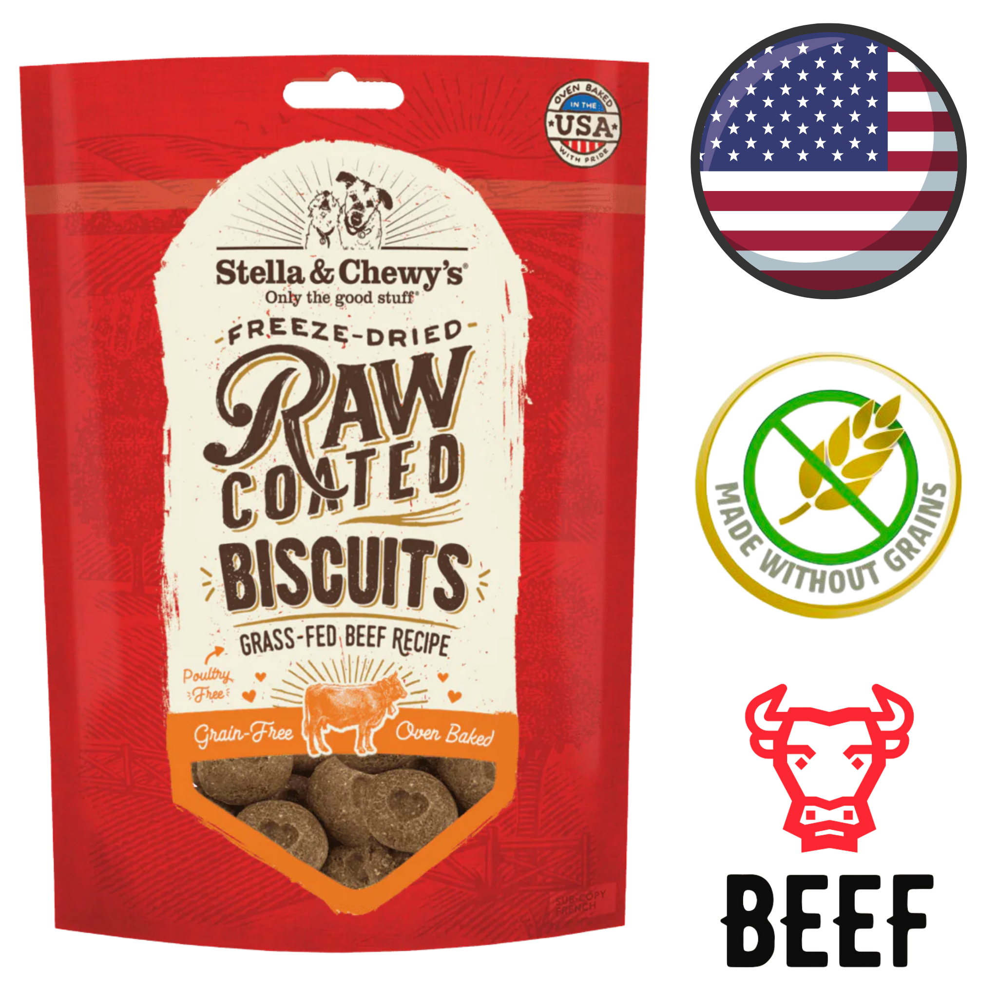 Stella & Chewy's - Grain Free Beef Raw Coated Biscuits Dog Treats