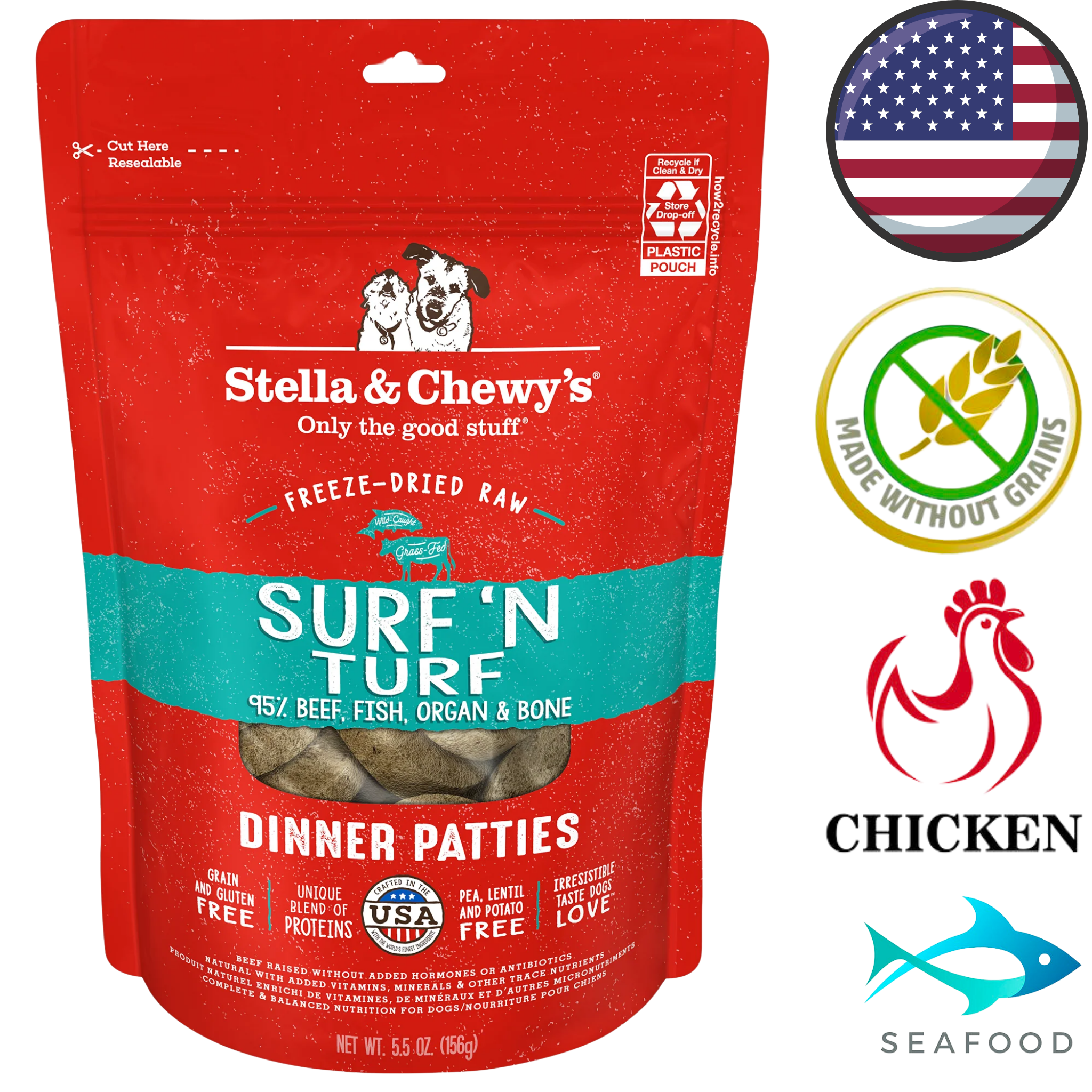 Stella & Chewy's - Surf N' Turf Dinner Patties Freeze Dried Raw Dog Food