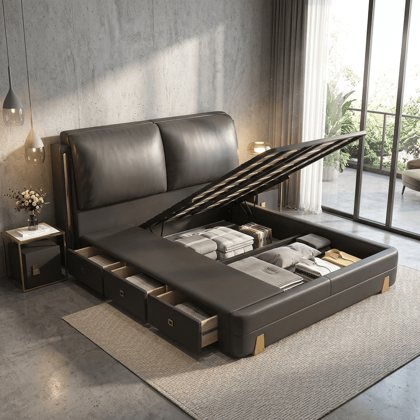 Sterling Luxury Upholstered Storage Bed with Hydraulic Lift and Side Drawers