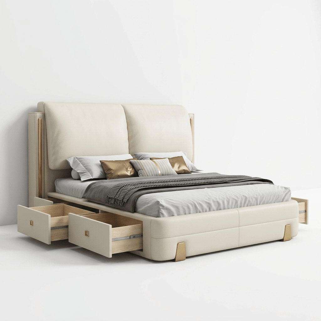 Sterling Luxury Upholstered Storage Bed with Hydraulic Lift and Side Drawers