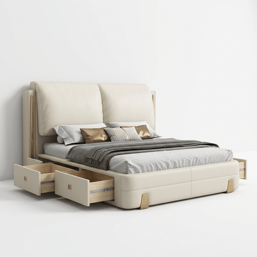 Sterling Luxury Upholstered Storage Bed with Hydraulic Lift and Side Drawers