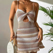 Striped Backless Dress Vacation Style Sling