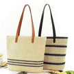 Striped Large Capacity Casual Summer Woven Straw Beach Tote Bag