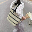 Striped Large Capacity Casual Summer Woven Straw Beach Tote Bag