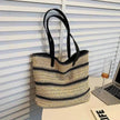 Striped Large Capacity Casual Summer Woven Straw Beach Tote Bag