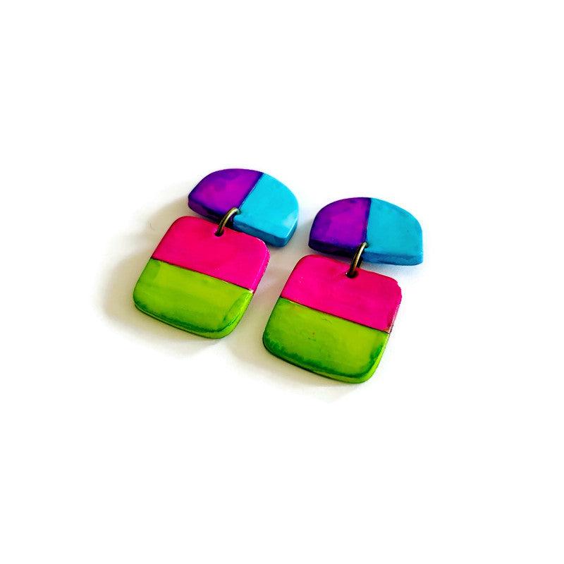 Striped Neon Earrings Handmade