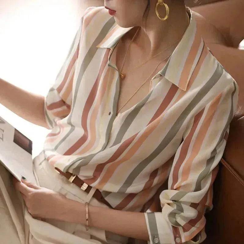 Office Work Striped Shirt Blouse Top For Women