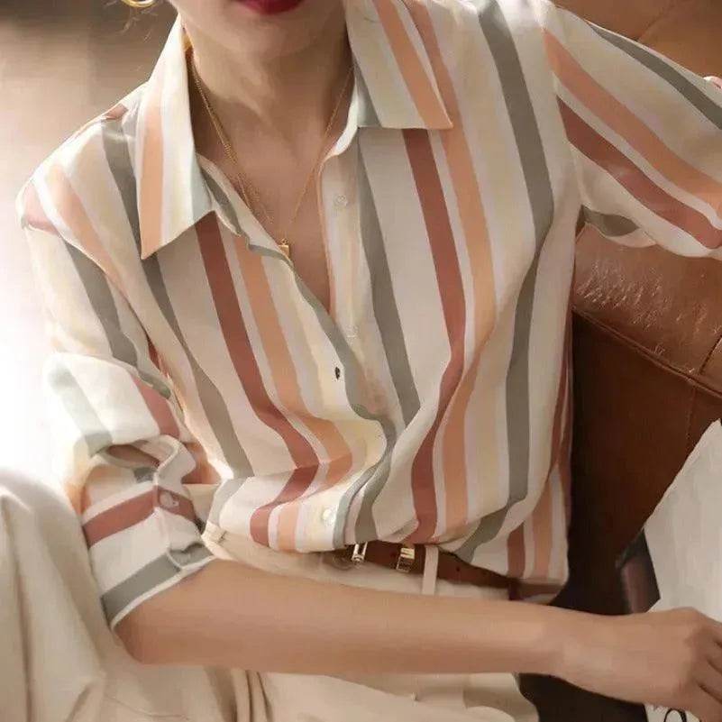 Office Work Striped Shirt Blouse Top For Women