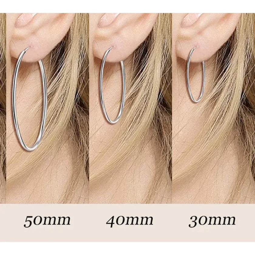 Stylish 925 Sterling Silver Large Hoop Earrings for Women - Trendy Circle Endless Huggie Big Hoops (30/40mm)