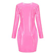 Stylish  Bodycon Leather Mini Dress for Women V-neck Zipper Short Dress Party Dress