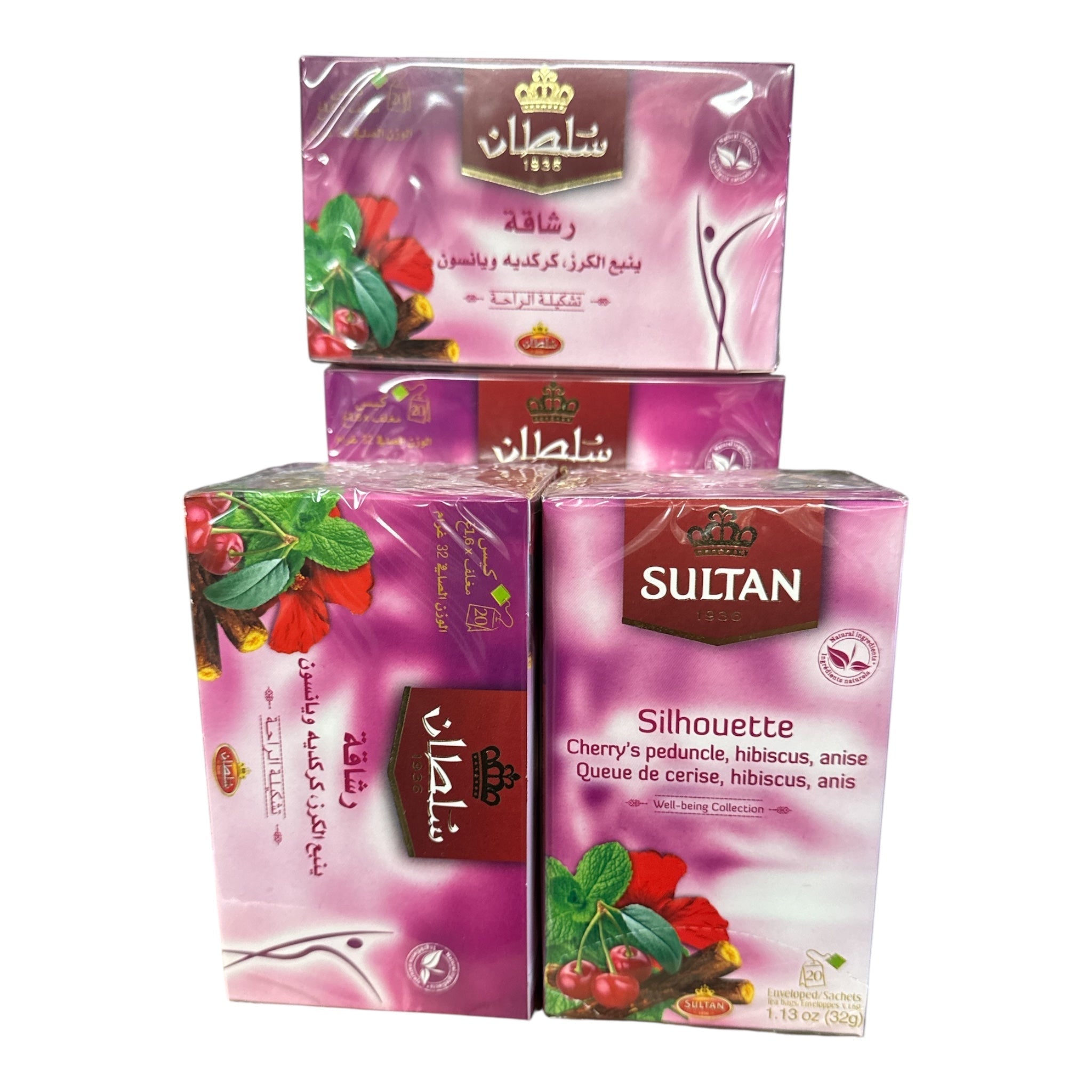 SULTAN Tisane Silhouette Tea : Cherry, Hibiscus, Anise, Mint & Liquorice - 5 Pack (20 Bags Each)