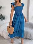 Summer Dress Casual Women's Sleeveless Midi Dress Pleated Long Layered Dress