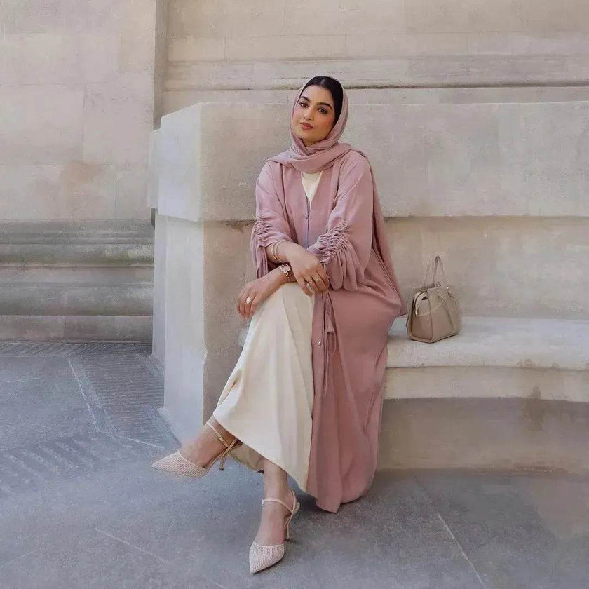 Muslim Dubai Middle East Arab Turkey Stitching Sleeved  Abaya Jacket Dress
