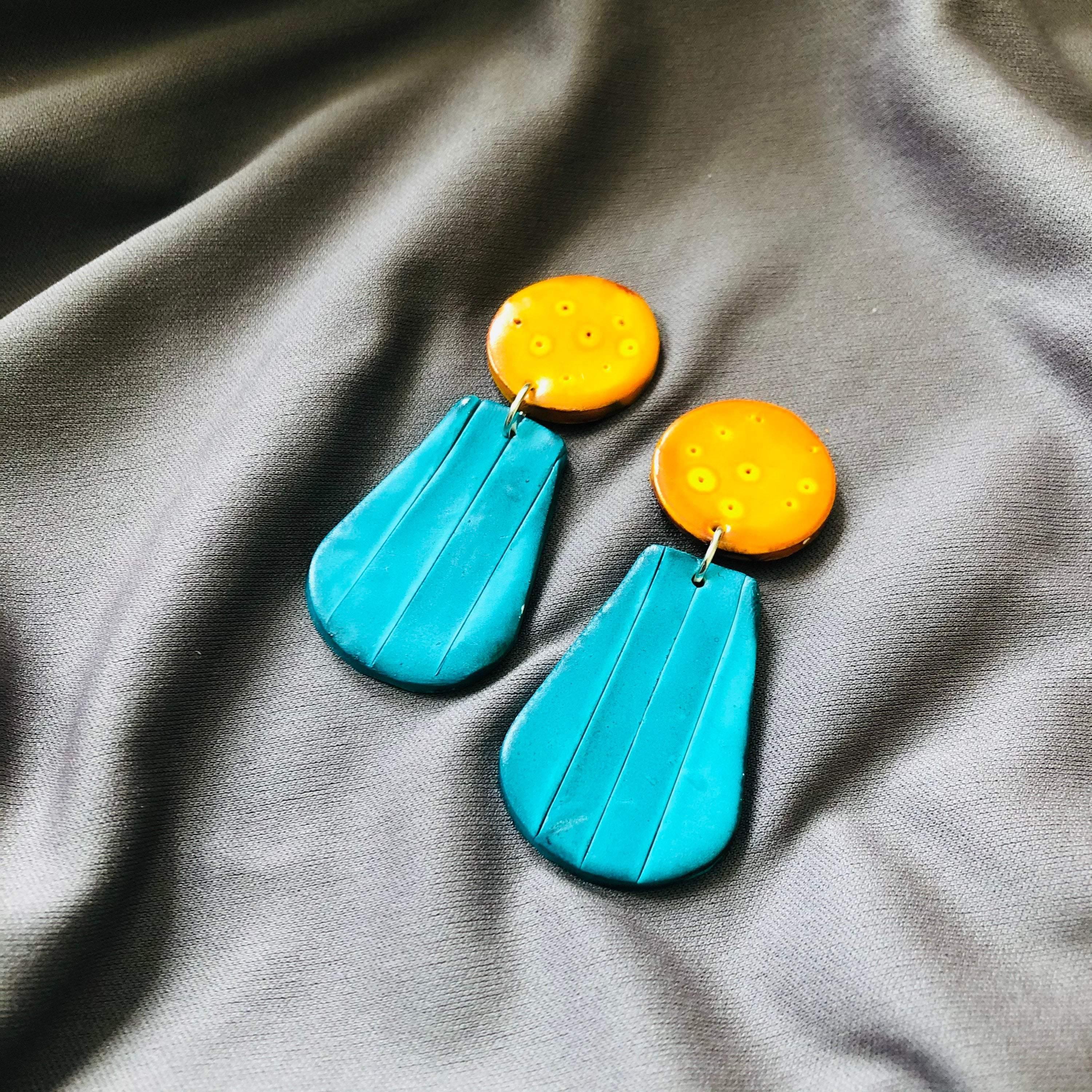 Colorful Summer Statement Earrings Handmade, Post or Clip Ons- 
