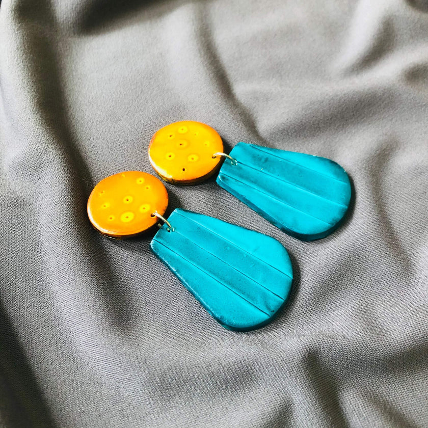 Colorful Summer Statement Earrings Handmade, Post or Clip Ons- 