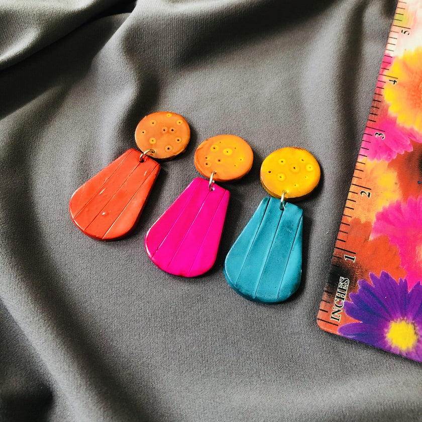 Colorful Summer Statement Earrings Handmade, Post or Clip Ons- 