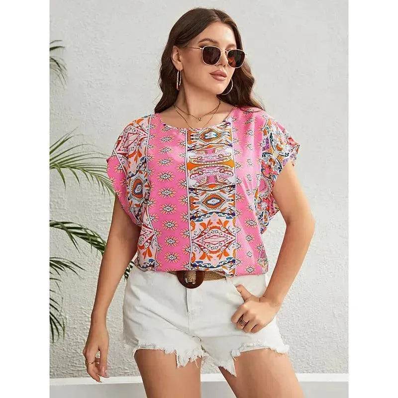 Summer Ethnic Style Round Neck Loose Top Women