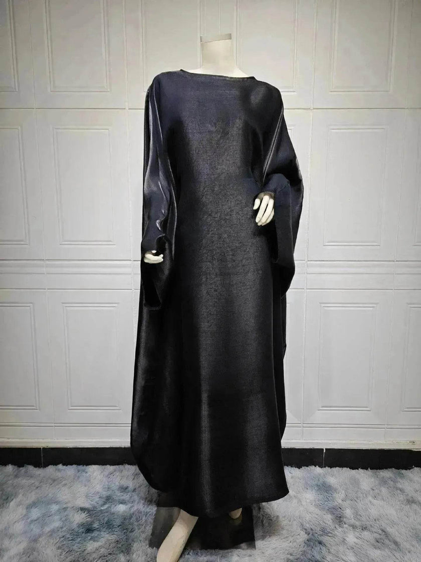 Fashion Satin Waist Muslim Abaya Dress for Arab Dubai Turkey Middle East Women