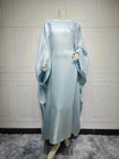 Fashion Satin Waist Muslim Abaya Dress for Arab Dubai Turkey Middle East Women