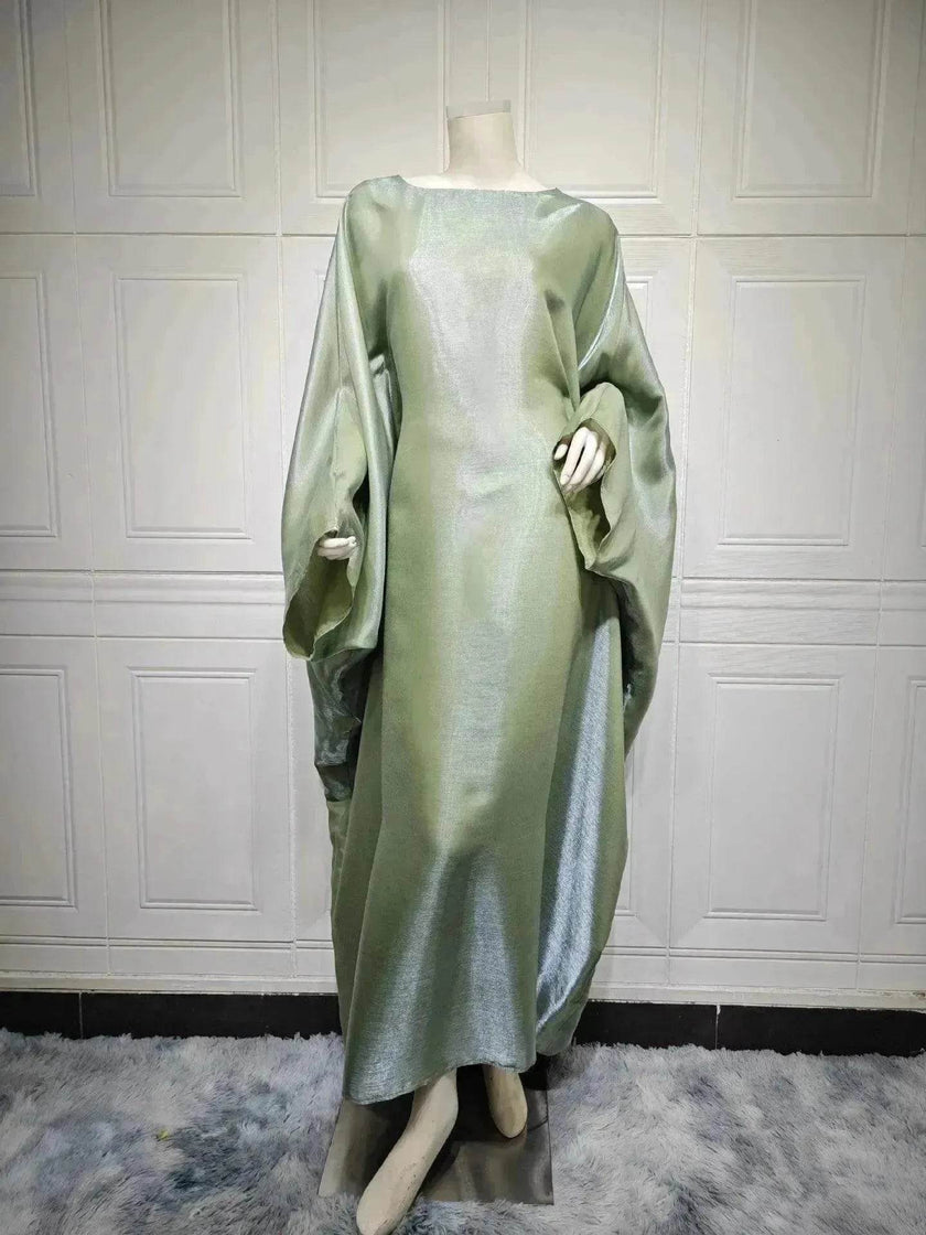 Fashion Satin Waist Muslim Abaya Dress for Arab Dubai Turkey Middle East Women