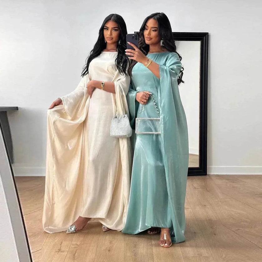 Fashion Satin Waist Muslim Abaya Dress for Arab Dubai Turkey Middle East Women