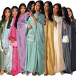 Fashion Satin Waist Muslim Abaya Dress for Arab Dubai Turkey Middle East Women