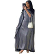 Fashion Satin Waist Muslim Abaya Dress for Arab Dubai Turkey Middle East Women