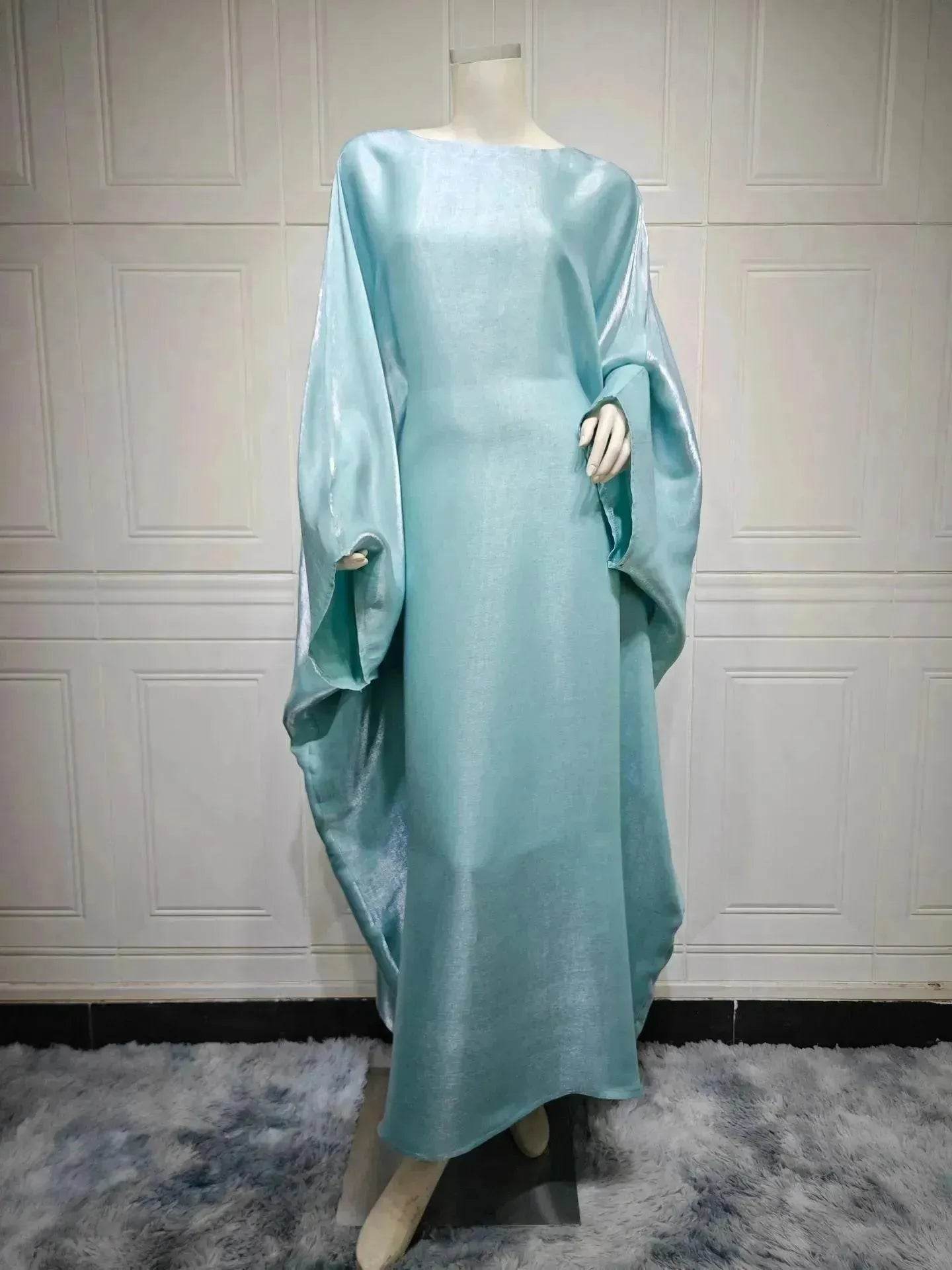 Fashion Satin Waist Muslim Abaya Dress for Arab Dubai Turkey Middle East Women