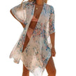 Summer Mid-length Slit Print Loose Beach Cover Sun Protection Shirt