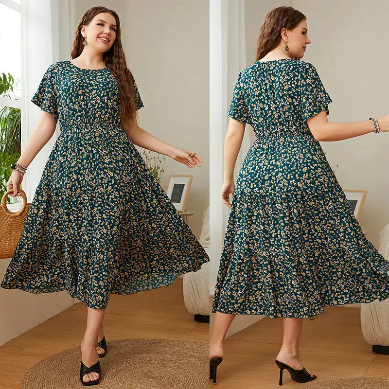 1 Summer Plus Size Women Floral Printed Dresses