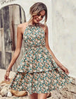 Summer Printed Halter Dress Fashion Boho Backless Ruffled A-Line Beach Dresses For Womens Clothing