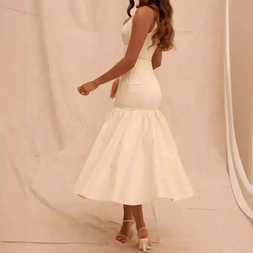 Summer Round Neck Sleeveless Solid Color Pleating Slim Fit Dress