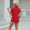 Summer Short Sleeve T-shirt Casual Loose Solid Color Zipper And Lapel Top For Women