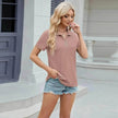 Summer Short Sleeve T-shirt Casual Loose Solid Color Zipper And Lapel Top For Women