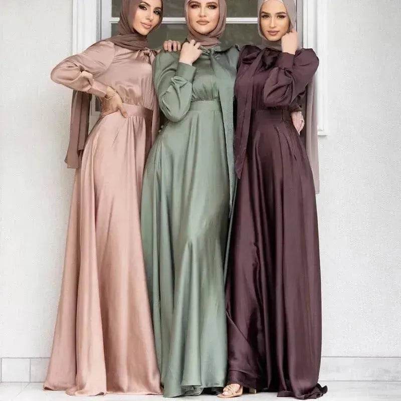 Satin Abaya Dress for Beautiful Muslim Arab Dubai Turkey Middle Eastern Women  Party Abaya