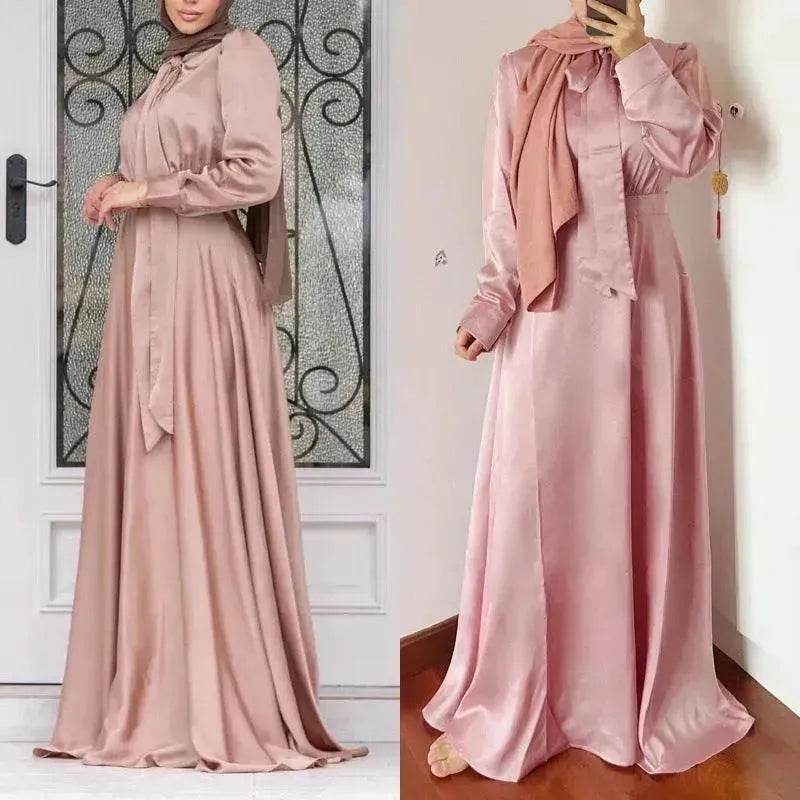 Satin Abaya Dress for Beautiful Muslim Arab Dubai Turkey Middle Eastern Women  Party Abaya
