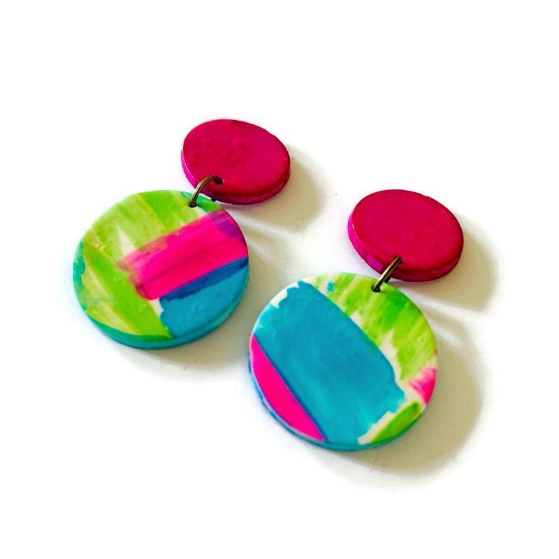 Summer Statement Earrings in Neon Pink Green Blue