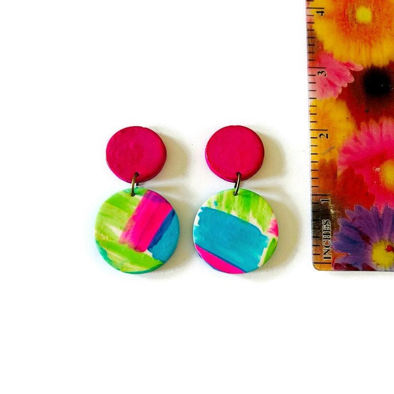 Summer Statement Earrings in Neon Pink Green Blue