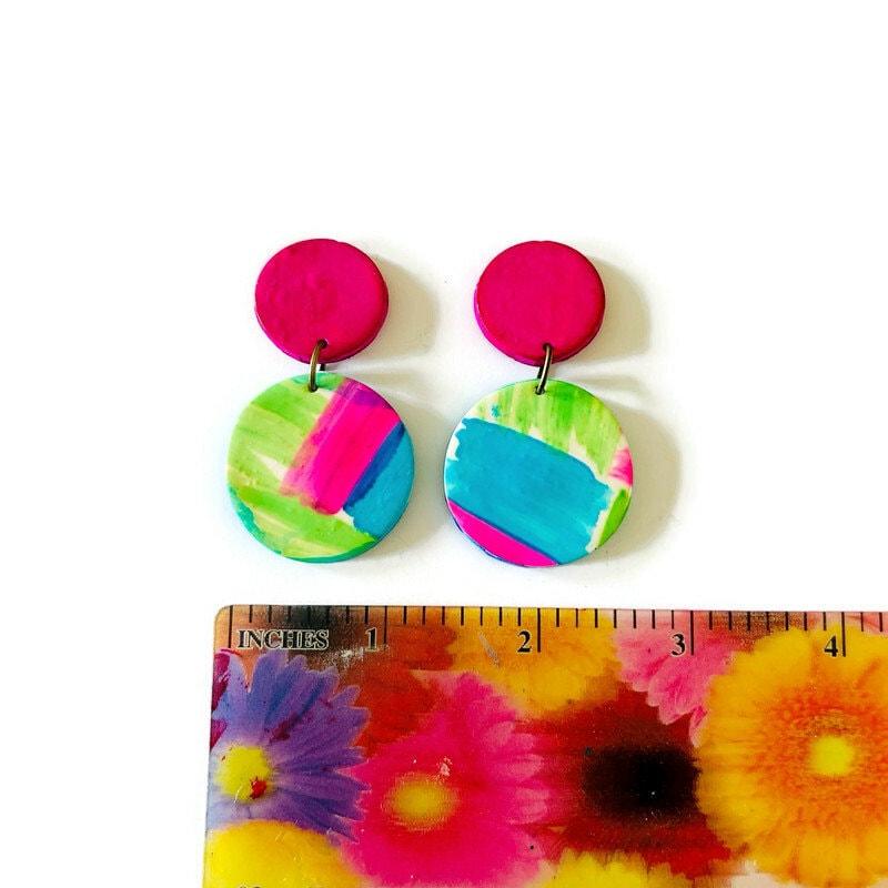 Summer Statement Earrings in Neon Pink Green Blue