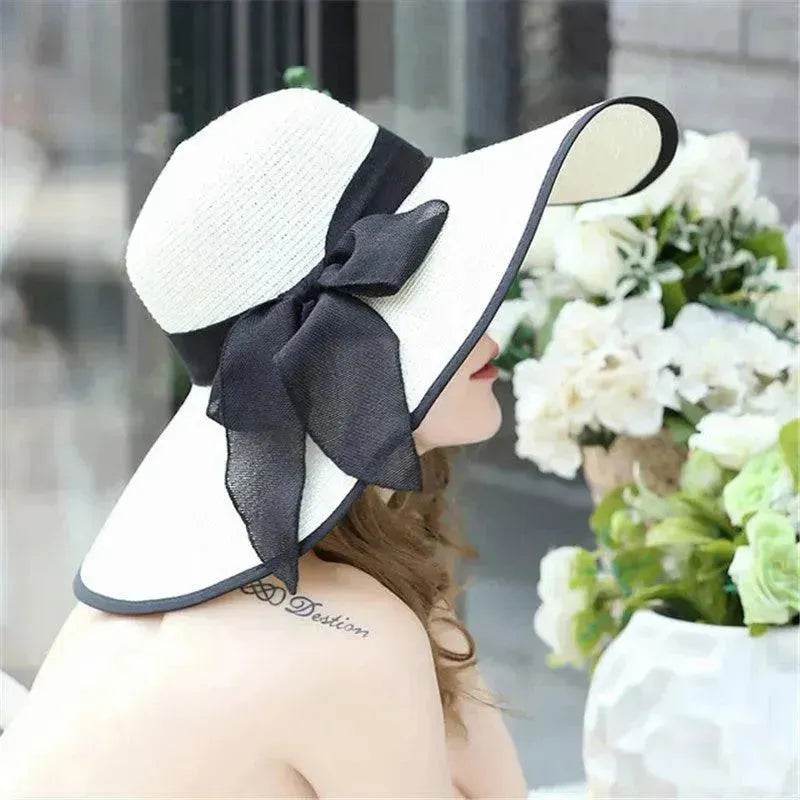 Women's Foldable Straw Sun Hat – Wide Brim Beach Hat with Bow