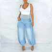 Summer Thin Loose Wide-leg Pants Harem Pants Elastic Waist Denim Trousers Women