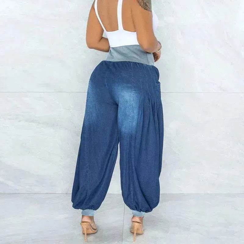 Summer Thin Loose Wide-leg Pants Harem Pants Elastic Waist Denim Trousers Women