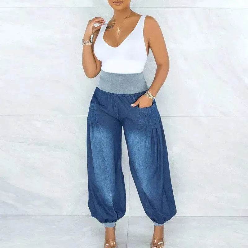 Summer Thin Loose Wide-leg Pants Harem Pants Elastic Waist Denim Trousers Women